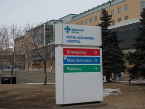 Stock photos of the Royal Alexandra Hospital on March 23, 2020. Over the weekend a group of Edmonton nurses refused to do COVID testing because they believed their mask were not adequate. Photo by Shaughn Butts / Postmedia