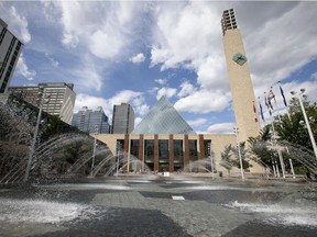 The Edmonton City Hall fountain, Thursday Aug. 12, 2021.