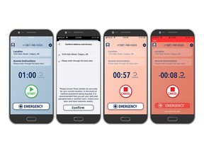 Screen shots of the Digital Overdose Response System (DORS) mobile app. Images supplied