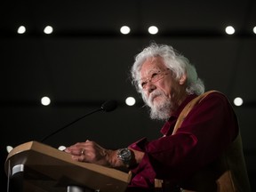 Environmental activist David Suzuki speaks during a rally in 2019.