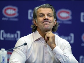 Marc Bergevin at a press conference at the Bell Sports Complex in Brossard on Oct. 7, 2021.