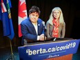 Donovan Workun and Abby Vanderberghe as Premier Jason Kenney and Dr. Deena Hinshaw.