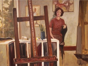 Arthur Evoy's Studio Visitor, oil on canvas, 1991, up at the Edmonton Art Club show at AGA.