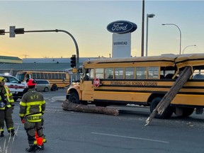 A student in Barrhead received minor injuries after a collision with a school bus and a logging truck on Tuesday, Nov. 2, 2021. Barrhead is in Pembina Hills School Division.