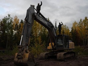 Protesters commandeering equipment to stop drilling under a waterway at the Coastal GasLink site.