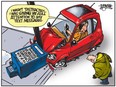 1/4 of Alberta car accidents related to distracted driving. (Cartoon by Malcolm Mayes)