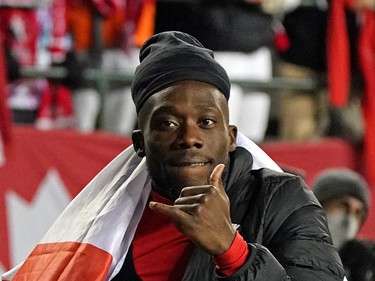 Team Canada's Alphonso Davies leaves the field after his team defeated Team Costa Rica 1-0 in a FIFA 2022 World Cup qualifier soccer match held at Commonwealth Stadium in Edmonton, Canada on Friday November 12, 2021. (PHOTO BY LARRY WONG/POSTMEDIA)