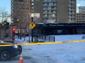 Fire crews at the scene of a fire at the building that once housed Dwayne's Home on 102 Street and 100 Avenue on Nov. 17, 2021. Crews recently battled a fire at the building early Wednesday, Sept. 14, 2022.