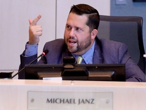 Ward papastew Coun. Michael Janz takes part in an Edmonton city council meeting on Nov. 1, 2021.