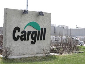 A sign is shown outside the Cargill facility in High River, AB, south of Calgary on Wednesday, May 6, 2020.