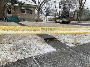 Police were on scene at 7902 81 Ave. on Sunday, Nov. 14, 2021, after two people were hospitalized with undisclosed injuries.