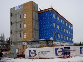 The exterior of the King Edward Park Supportive Housing site in Edmonton on December 7, 2021.