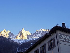 The Mont Blanc mountain above the ski resort town of Chamonix.