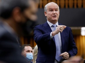 Canada's Conservative Party leader Erin O'Toole makes a speech in response to the Throne Speech in the House of Commons on Parliament Hill in Ottawa, Ontario, Canada November 30, 2021.