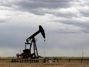 A gas pump jack near Granum, Alberta, on May 6, 2020.