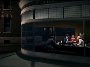 Adrien Veczan and Hailey Poole's photgraphic homage to Hopper's famous Nighthawks painting.