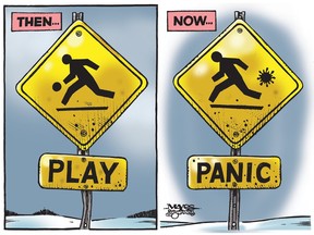 Populations that used to 'play' now 'panic' amid latest Covid outbreak. (Cartoon by Malcolm Mayes)