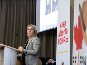 National Police Federation vice president Michelle Boutin speaks during the NPF's KeepAlbertaRCMP Community Engagement Tour at Strathcona County Hall on Thursday, Jan. 6, 2022. Photo by Ian Kucerak