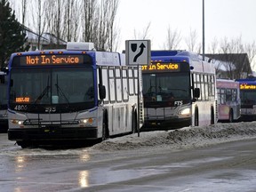 Edmonton Transit Service buses at a bus terminal.