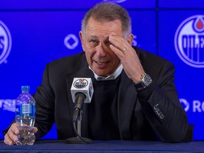 Edmonton Oilers general manager Ken Holland speaks to media on Tuesday, Jan. 11, 2022, in Edmonton.