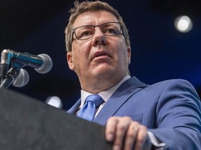 Saskatchewan Premier Scott Moe speaks in Saskatoon on October 25, 2021.