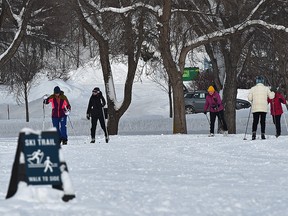 Finally, a break from cold temperatures as warmer weather brought cross-country skiers to the ski slopes at Victoria Park golf course in Edmonton on January 10, 2022. Ed Kaiser / Postmedia