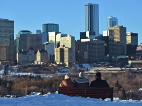 Best seat in the house on top of Gallagher Park hill on a day where tempertures reached plus 6 C in Edmonton, Jan. 15, 2022.