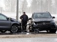 The scene of a two vehicle collision near 2020 103A St., in Edmonton on Monday, Jan. 17, 2022.