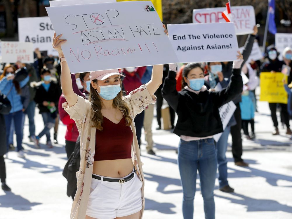 Hundreds came out to support the Stop Asian Hate rally at the Olympic Plaza hosted by the Calgary Asian Community in Calgary on Sunday, March 28, 2021. 