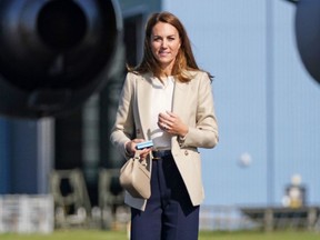 Duchess Catherine of Cambridge visits Royal Air Force Brize Norton in September 2021.