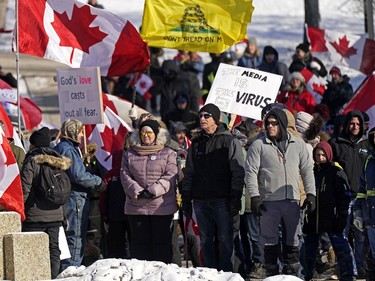 Protestors against pandemic restrictions rallied outside the Alberta Legislature while the Throne speech to commence the third session of Alberta's 30th legislature was presented on Tuesday February 22, 2022.