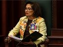 Albera Lt.-Gov. Salma Lakhani reads the speech from the throne at the opening of the third session of the province's 30th legislature in Edmonton, on Tuesday, Feb. 22, 2022. 