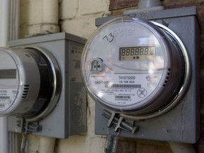 Electricity power meters on an Edmonton home.