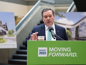 Premier Jason Kenney speaks at a press conference announcing Alberta government’s increased funding for continuing care at Alberta Health Services Southland Park on Thursday, March 3, 2022.