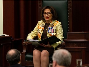 Lt. Gov. of Albera Salma Lakhani reads the Speech from The Throne at the opening of the third session of the province's 30th legislature in Edmonton, on Tuesday, Feb. 22, 2022. Photo by Ian Kucerak