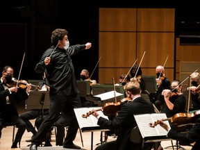 Chief conductor Alexander Prior conducts the Edmonton Symphony Orchestra in Sibelius, during Thursday's concert at the Winspear. The concert is being repeated this Saturday.