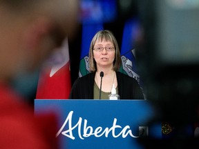 Alberta's Chief Medical Officer of Health Dr. Deena Hinshaw provides an update on COVID-19 in the province, during a press conference in Edmonton on Wednesday March 23, 2022.
