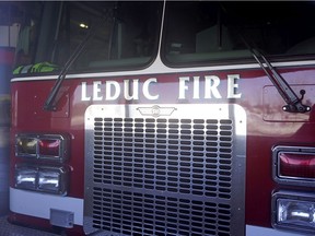 A fire truck inside the fire station in Leduc on March 9, 2022. A class action suit has been launched against the City of Leduc and the city's fire services for alleged sexual harassment.