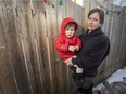 Alexandra Lekkas, with her two-year-old son Zarek, is a mother of  two children who lives in a west Edmonton trailer park. She is struggling to make ends meet with a lower income and higher costs for food and utility bills.