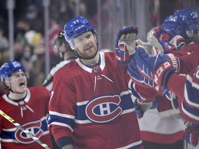 Montreal Canadiens defenceman Brett Kulak (77), seen here after scoring a goal against the Ottawa Senators at Bell Centre on March 19, 2022, in Montreal, was traded to the Edmonton Oilers ahead of the NHL trade deadline Monday.