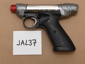 A modified imitation firearm found at the scene after Edmonton police shot and killed a 55-year-old man on March 25, 2022, near 96 Street and 103A Avenue.