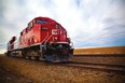 A Canadian Pacific (CPR) locomotive on the prairies.