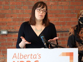 NDP Energy Critic Kathleen Ganley claims the UCP's natural gas rebate is a fake program that will likely never pay out to Alberta families or businesses. Ganley spoke to reporters from the cSPACE King Edward. March 2, 2022.
