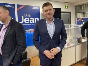 United Conservative Party candidate Brian Jean at his campaign office just minutes after the polls closed at 8 p.m. for the Fort McMurray-Lac La Biche byelection on Tuesday, March 15, 2022.