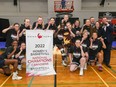 The NAIT Ooks women's basketball team celebrate their Canadian Colleges Athletic Association championship at Victoria Island University in Nanaimo, B.C., on March 27, 2022.
