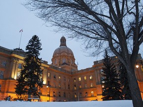 The Alberta Legislature is seen at sunset in Edmonton.