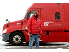 Truck driver Jamal Said poses for a photo at the Flying J Truck Stop in Sherwood Park on Monday Feb. 16, 2022. Photo by David Bloom Postmedia.