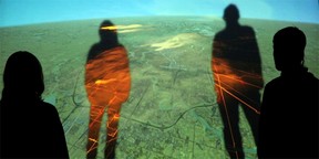 Colton Hash’s interactive digital piece, Carbon Pulse: Edmonton Heartland, is at Harcourt through June 4.