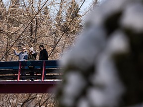 Snow melts from an evening snowstorm along the Sturgeon River in St. Albertm, northwest of Edmonton, on Wednesday, April 20, 2022.