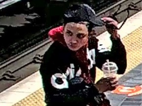 A suspect photo released by Edmonton police after a 78-year-old woman was punched and fell onto the tracks at an Edmonton LRT station. Kendall Raine pleaded guilty Dec. 14, 2022, to assaulting the woman.